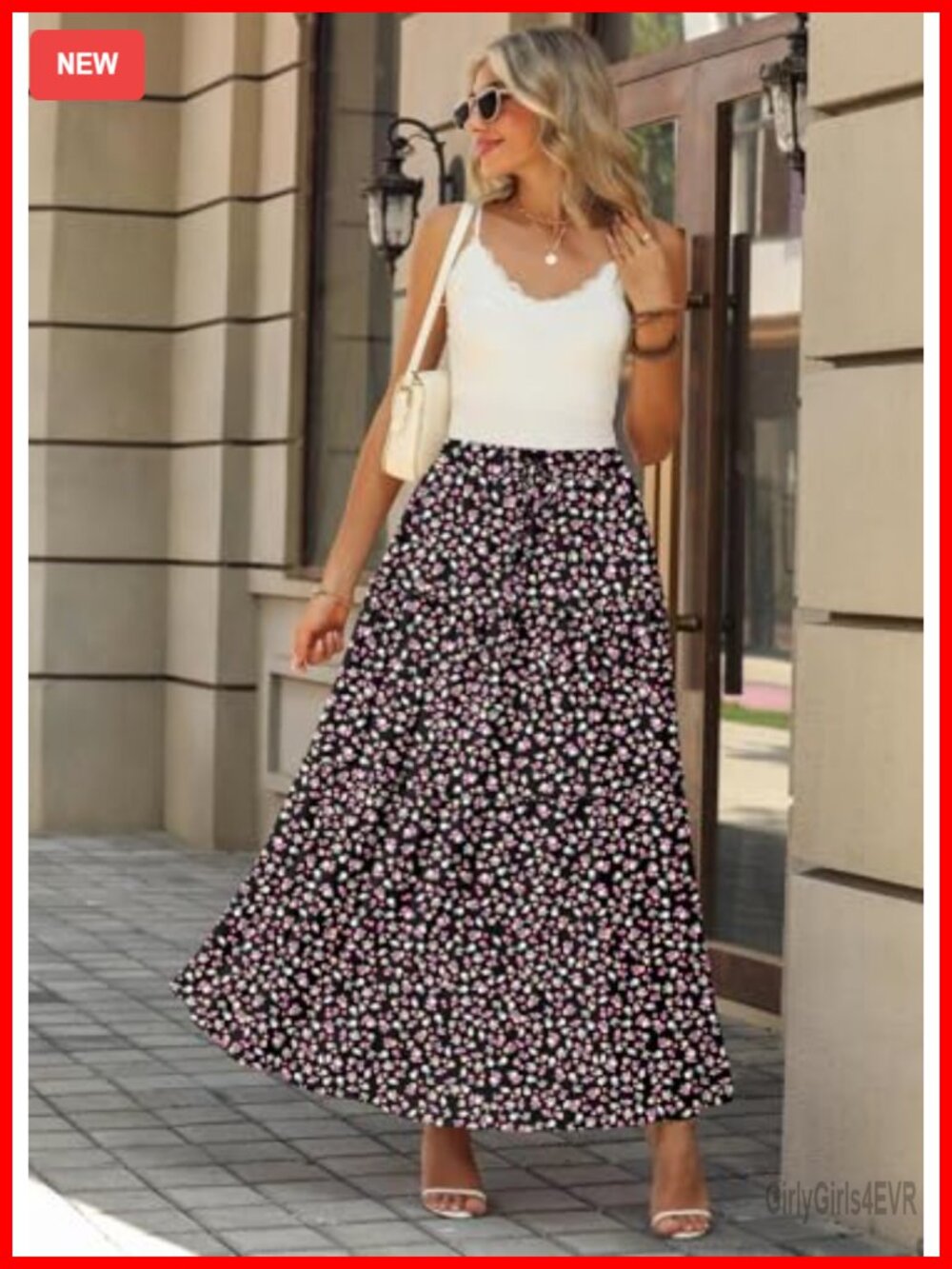 Women's Boho Maxi Skirt High Waist Tiered Ruffle Flowy Long Skirt with Pockets - Picture 2 of 6